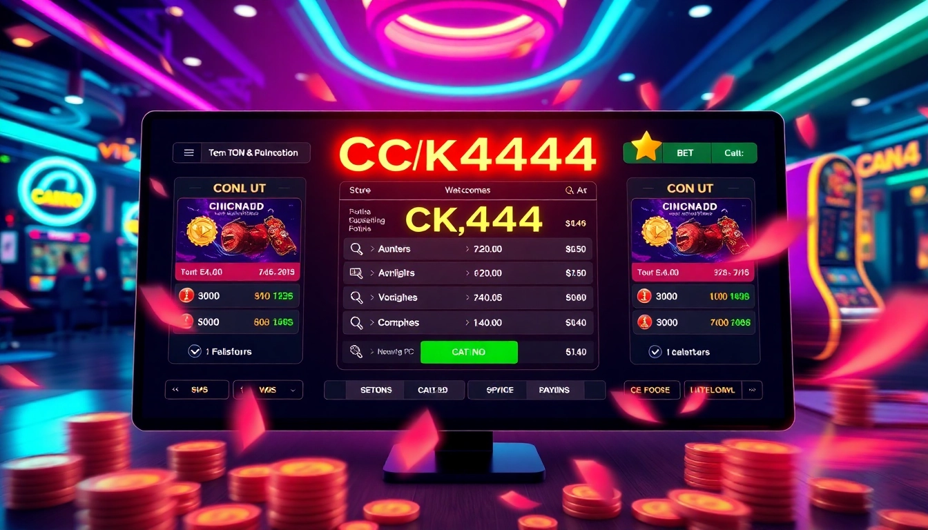 Engaging visuals of a user placing a ck4444 bet on a modern online betting platform with vibrant casino graphics and digital elements