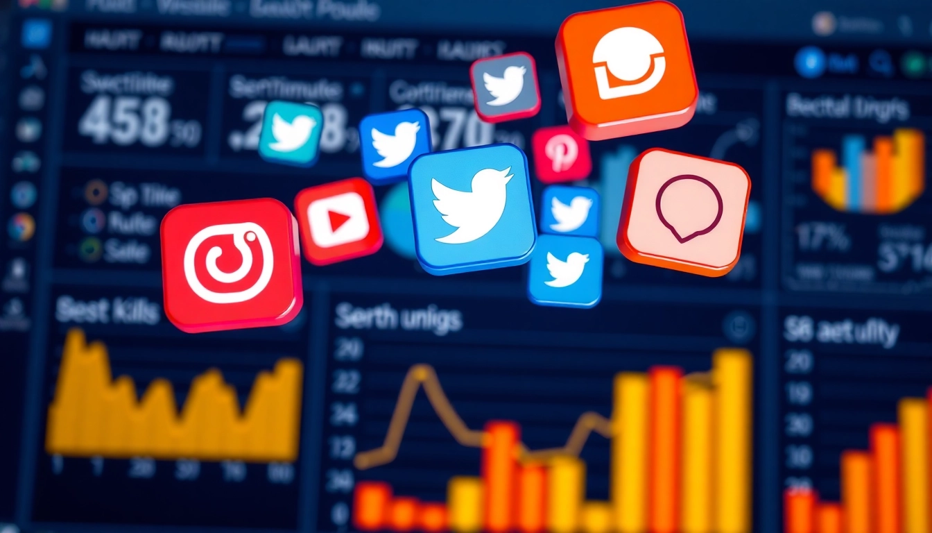 Latest Social Media Updates Visual showing icons and analytics for social media platforms at a